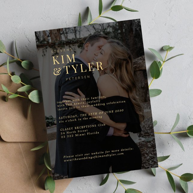 Convite Casamento de sobreposição de ouro de foto transpar (Criador carregado)