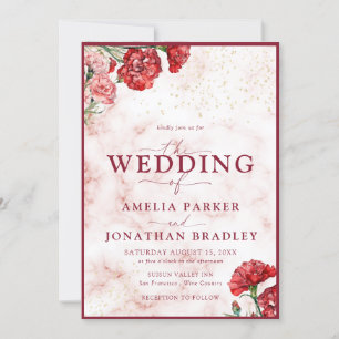 Convite Casamento de Sobreposição de Script Floral Red Mar