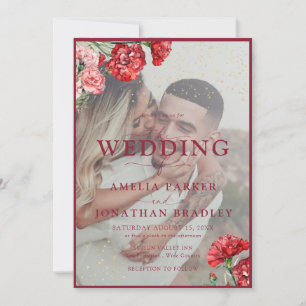 Convite Casamento de Sobreposição de Script Floral Red Mar
