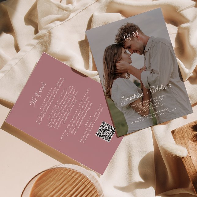 Convite Casamento de Sobreposição do Monograma de Rosa de  (Criador carregado)