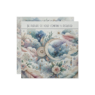 Convite Casamento de Sonho de Lua Celestial Azul e Dourado