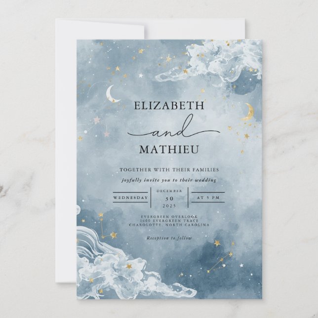 Convite Casamento de Sonho de Nuvem Celestial (Frente)