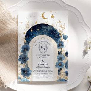 Convite Casamento de Sonhos Florais de ouro Moonlit