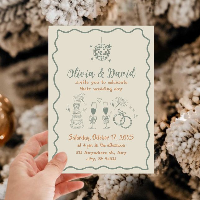 Convite Casamento de sorvete de mão e linhas verdes (Criador carregado)