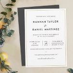 Convite Casamento de sotaques Dourados Elegante Minimalist<br><div class="desc">Este simples e elegante cartão de convite para casamento tem um eterno minimalista e design . A configuração padrão para a cor de texto na parte frontal é preta. A borda na frente é uma cor chamada 'ouro velho'. Você pode alterar a cor desta linha no modo de edição. Tomem...</div>