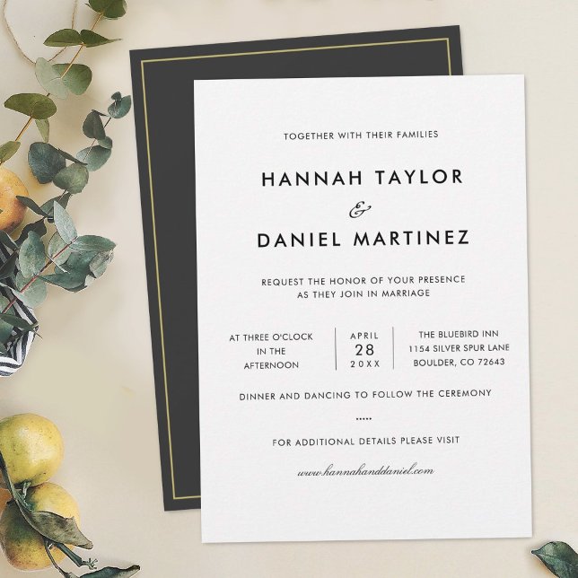 Convite Casamento de sotaques Dourados Elegante Minimalist (Criador carregado)