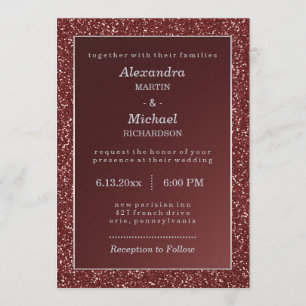 Convite Casamento de Sparkle Marsala e Faux Glitter