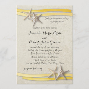 Convite Casamento de Starfish e Ribbon Yellow Beach