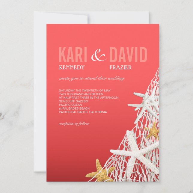 Convite Casamento de Starfish Netting Beach| coral (Frente)