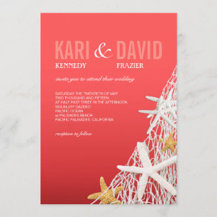 Convite Casamento de Starfish Netting Beach  coral