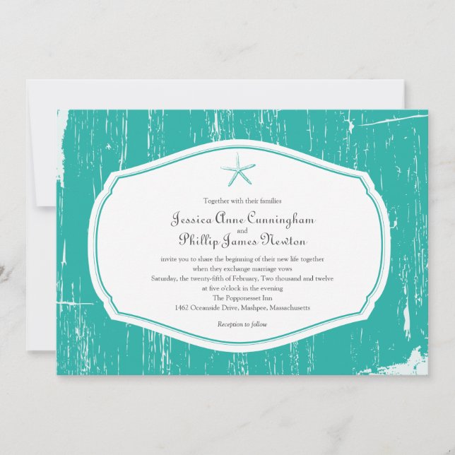 Convite Casamento de Starfish Rustic Beach (Frente)