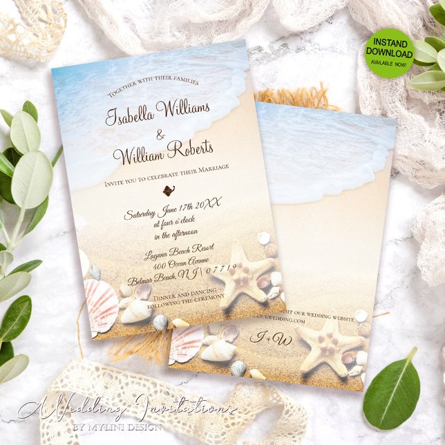 Convite Casamento de Starfish Tropical Praia Moderna Elega (Criador carregado)