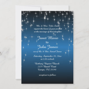 Convite Casamento de Starry Night em Cor Azul metálico