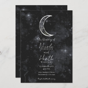 Convite Casamento de Starry Noite Celestial da Lua Branca