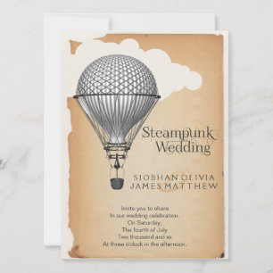 Convite Casamento de Steampunk Hot Air Balloon