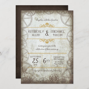 Convite Casamento de Steampunk, Vintage Industrial