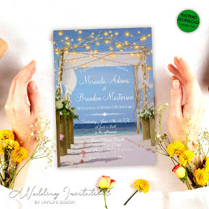 Convite Casamento de String Lights Tropical Beach Arbor