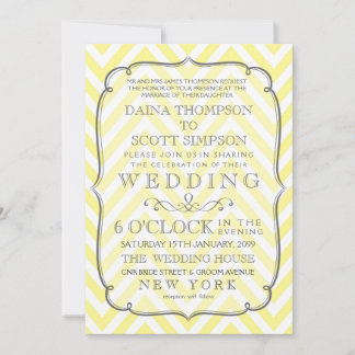 Convite Casamento de Stripes Chevron Amarelas e Brancas Vi