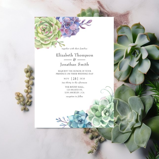 Convite Casamento de Succulents Cactus Watercolor (Criador carregado)