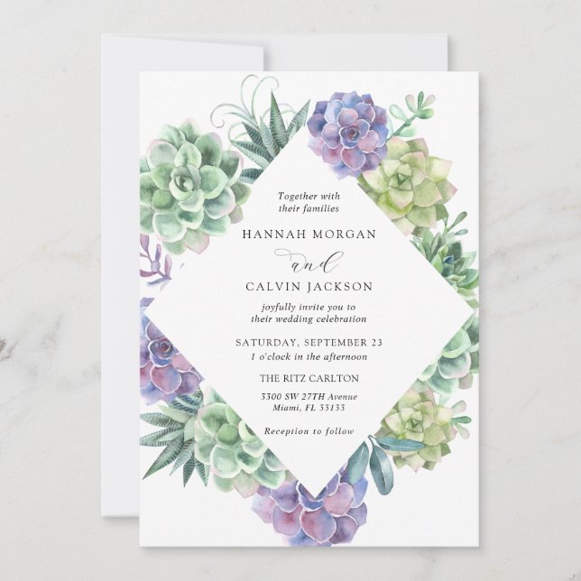 Convite Casamento de Succulents de Aquarela (Frente)