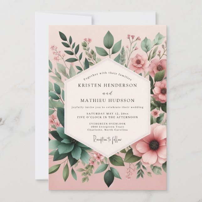 Convite Casamento de Suculenta Blush Sage em Flor (Frente)