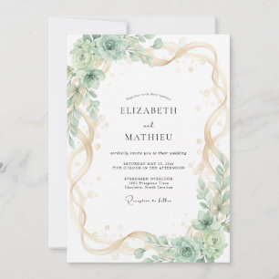 Convite Casamento de Suculentas com Hortelã e Champanhe Eu