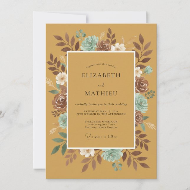 Convite Casamento de Suculentas do Deserto de Mostarda Euc (Frente)