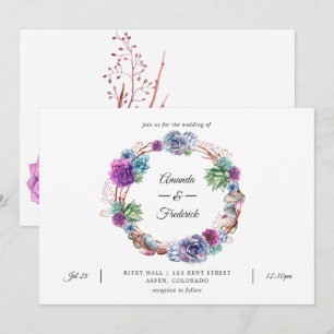 Convite Casamento de Suculentas do Deserto em Aquarela