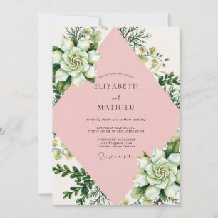 Convite Casamento de Suculentas e Eucalipto Rosa Pastel