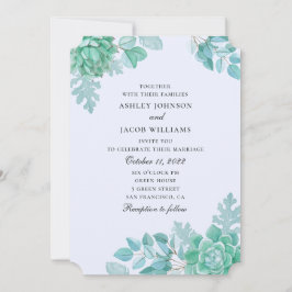 Convite Casamento de suculentas em aquarela. Cacto menta e