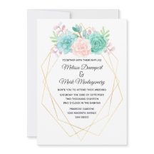 Casamento de Suculentas em Aquarela Rosa e Verde M