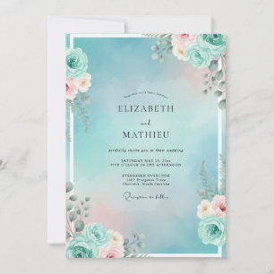 Convite Casamento de Suculentas Eucalipto Água-Pêssego