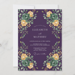 Convite Casamento de Suculentas Eucalipto Amarelo Ameixa