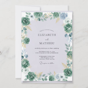 Convite Casamento de Suculentas Eucalipto Dourado Celeste