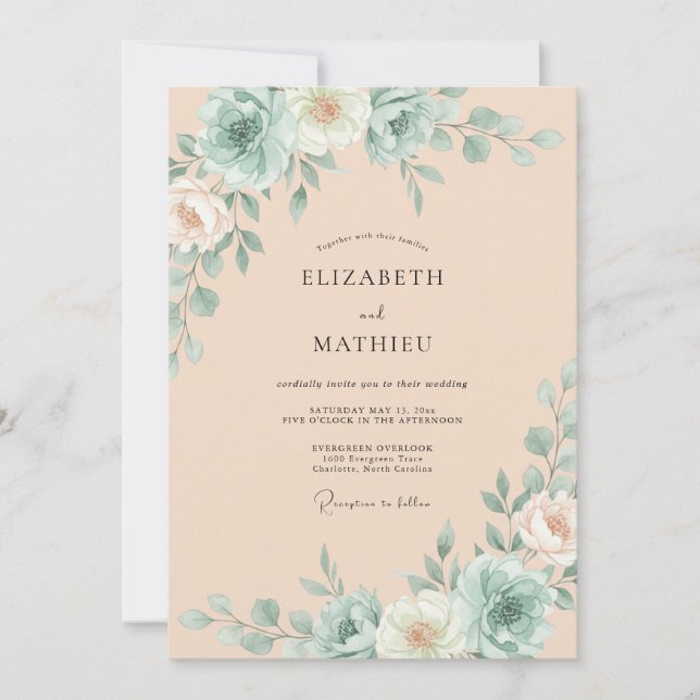 Convite Casamento de Suculentas Eucalipto e Espuma do Mar  (Frente)