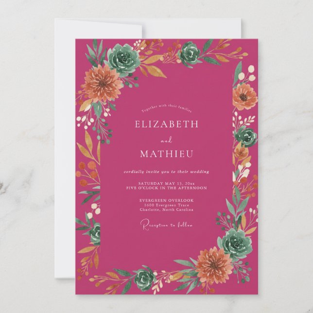 Convite Casamento de Suculentas Eucalipto Magenta (Frente)