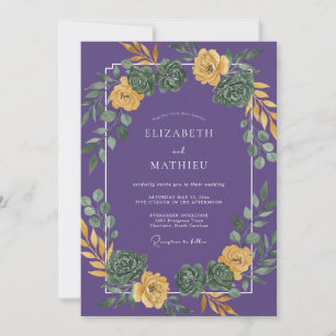 Convite Casamento de Suculentas Eucalipto Roxo Amarelo