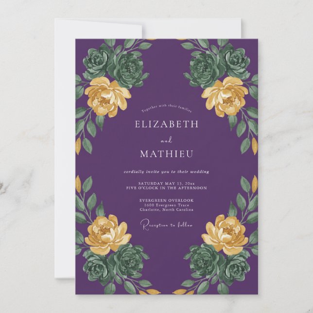 Convite Casamento de Suculentas Eucalipto Roxo Fundo (Frente)