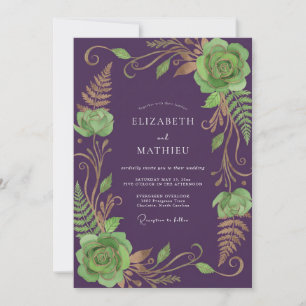 Convite Casamento de Suculentas Eucalipto Salvia Ameixa