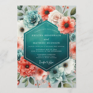 Convite Casamento de Suculentas Luxuriantes Coral Verde