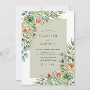 Convite Casamento de Suculentas Macias em Verde Salvia