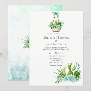 Convite Casamento de Suculentes Terbários de Vidro Aquoso