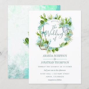 Convite Casamento de Suculentes Terbários de Vidro Aquoso