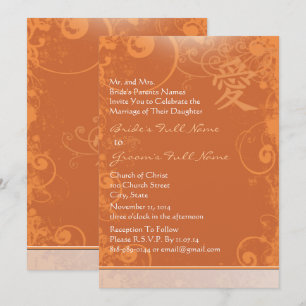 Convite Casamento de Sujidade Mini Orange Kanji Amor