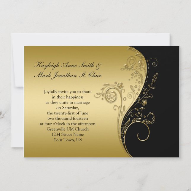 Convite Casamento de Sujoulas Douradas e Negras (Frente)