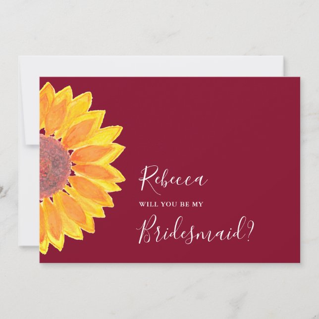 Convite Casamento de Sunflower Burgundy Bridesmaid (Frente)