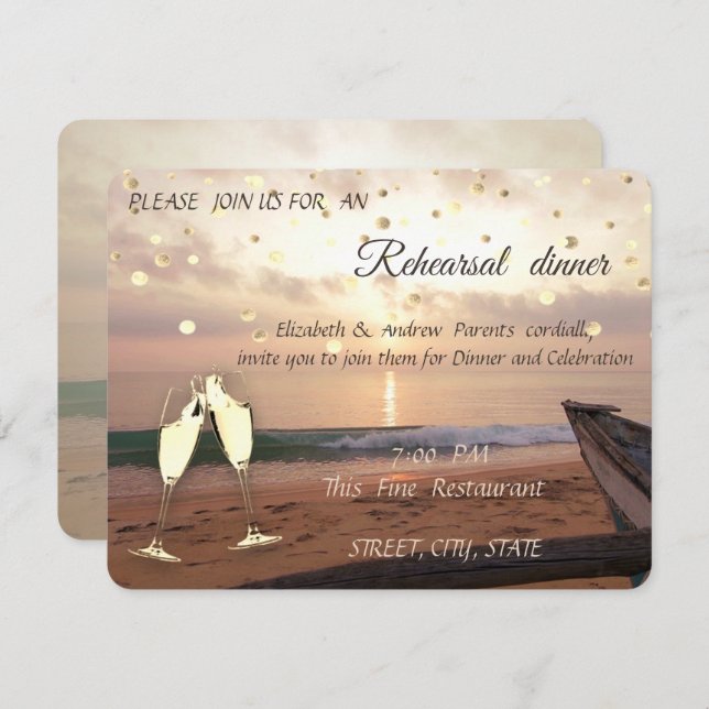 Convite Casamento de Sunset da Praia,Carro Jante de Ensaio (Frente/Verso)