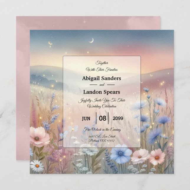 Convite Casamento de sussurros de flor selvagem lunar (Frente/Verso)
