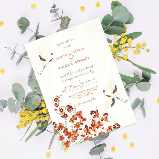 Convite Casamento de Swan Birds Paradise Primavera Florals (Criador carregado)