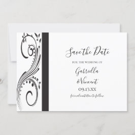 Convite Casamento de Swirls Pretos e Brancos Salvar a Data